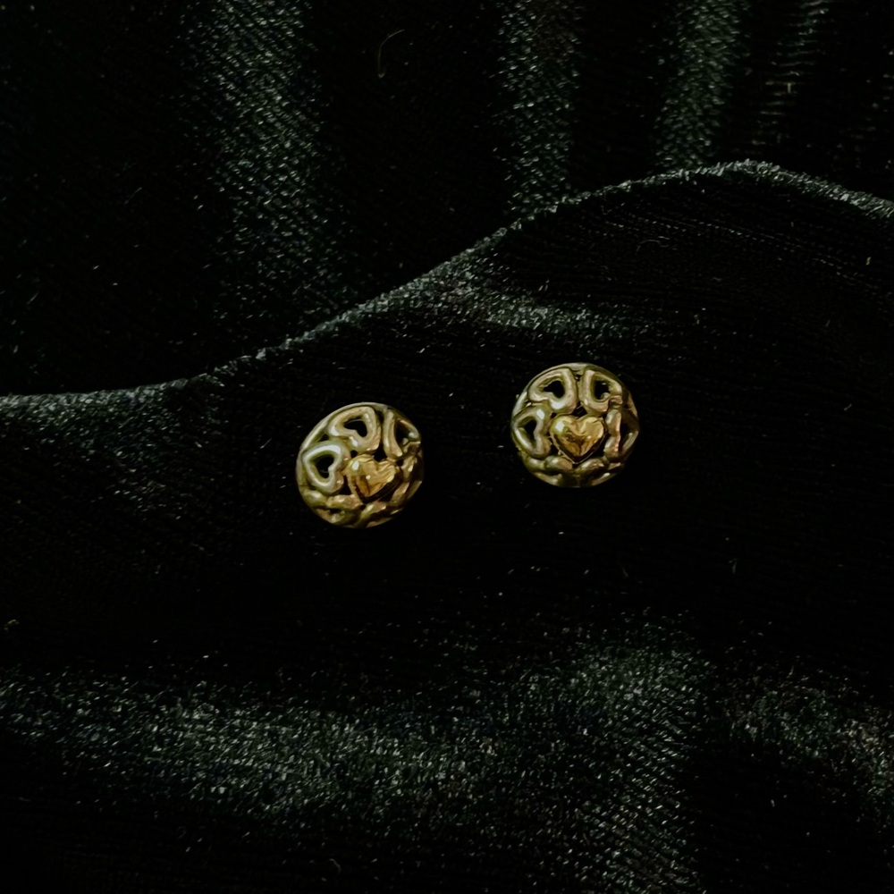 Vintage Heart Filigree 925Stud Earrings Silver & Gold Intricate Design Romantic